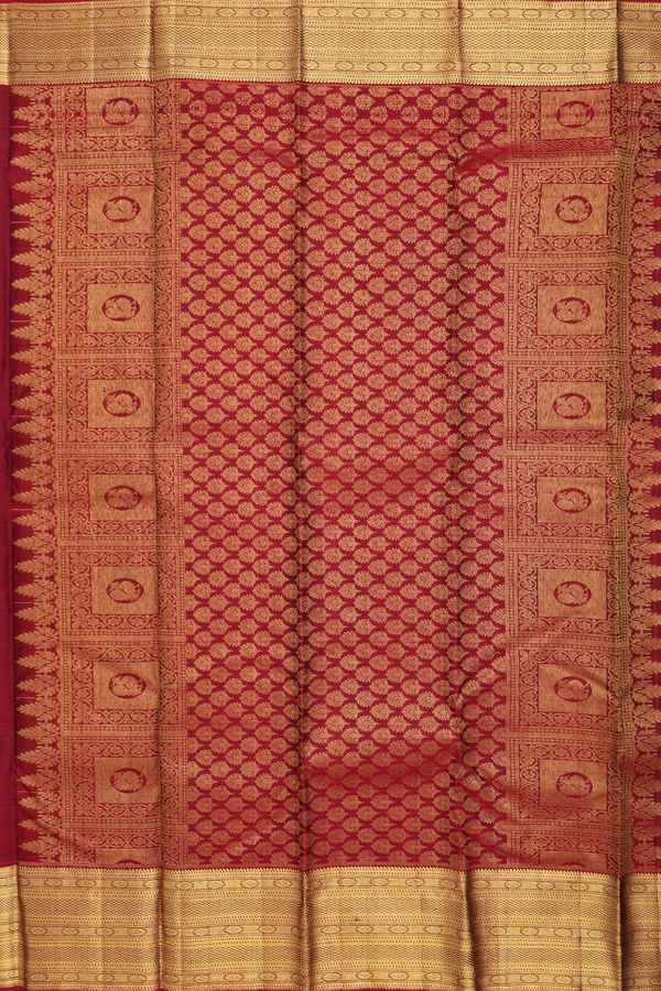 Kanchipuram Silk Saree In Royal Blue With Floral Motifs