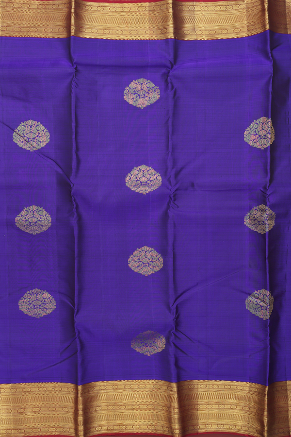 Kanchipuram Silk Saree In Royal Blue With Floral Motifs