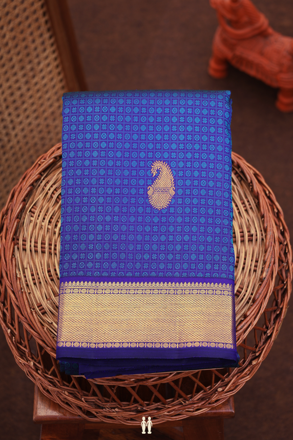 Kanchipuram Silk Saree In Royal Blue With Jacquard Design
