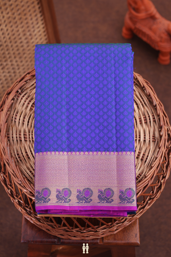 Kanchipuram Silk Saree In Royal Blue With Jacquard Design