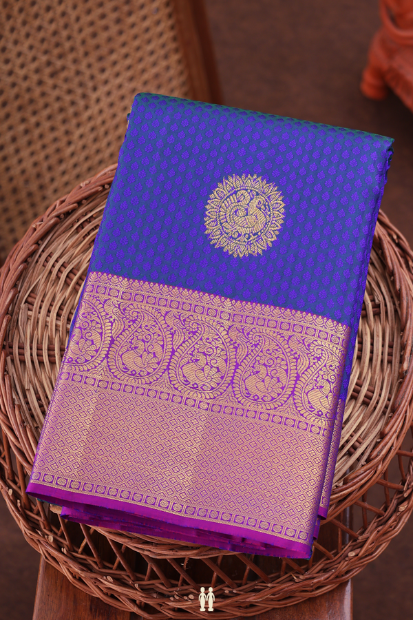 Kanchipuram Silk Saree In Royal Blue With Jacquard Pattern