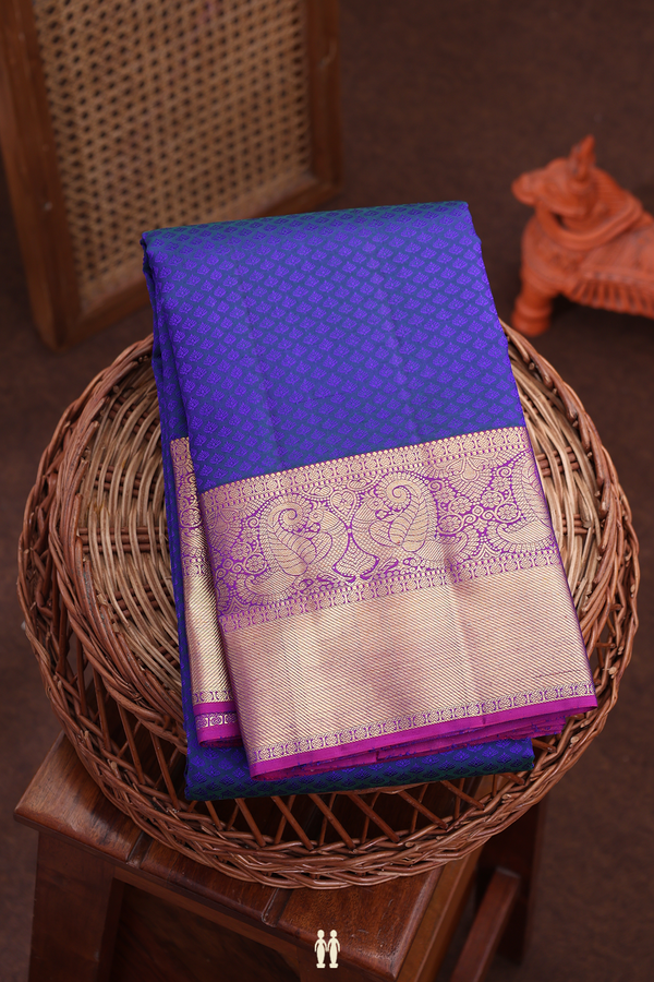 Kanchipuram Silk Saree In Royal Blue With Jacquard Pattern