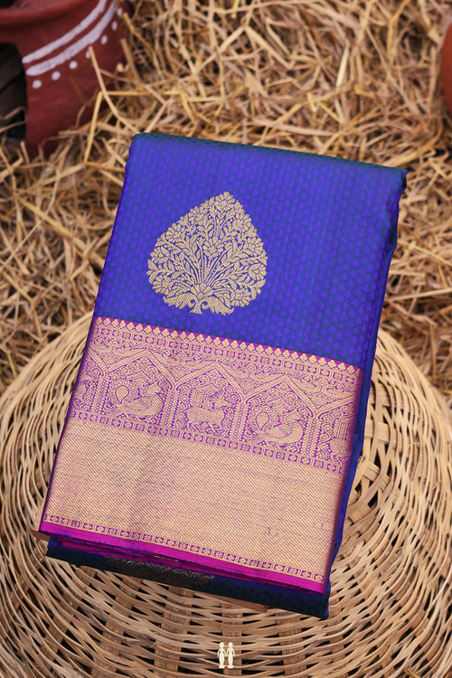 Kanchipuram Silk Saree In Royal Blue With Jacquard Pattern