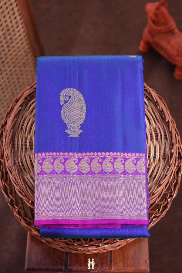 Kanchipuram Silk Saree In Royal Blue With Jacquard Pattern