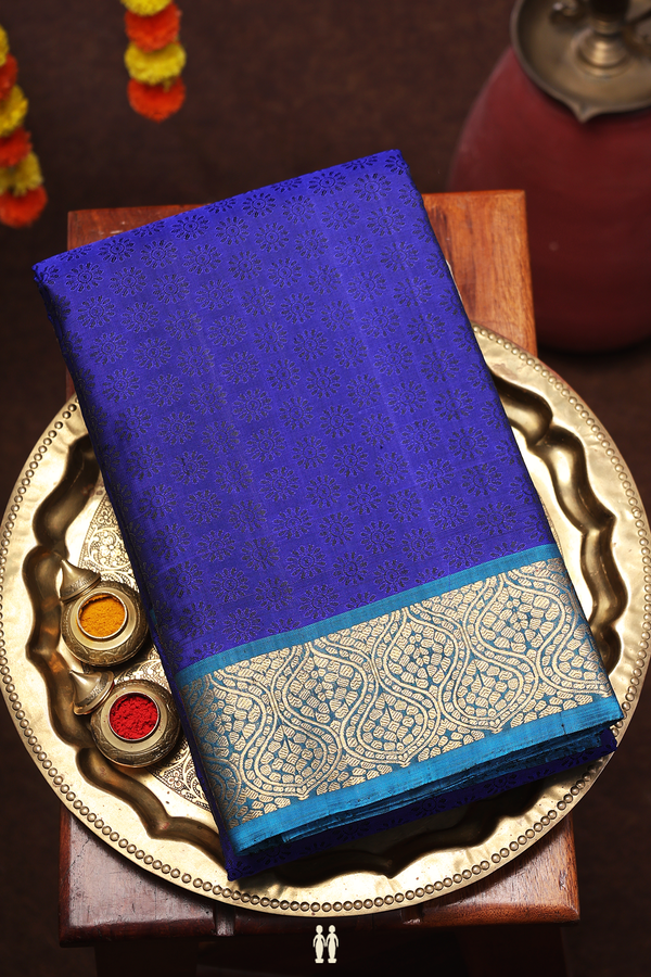 Kanchipuram Silk Saree In Royal Blue With Jacquard Pattern