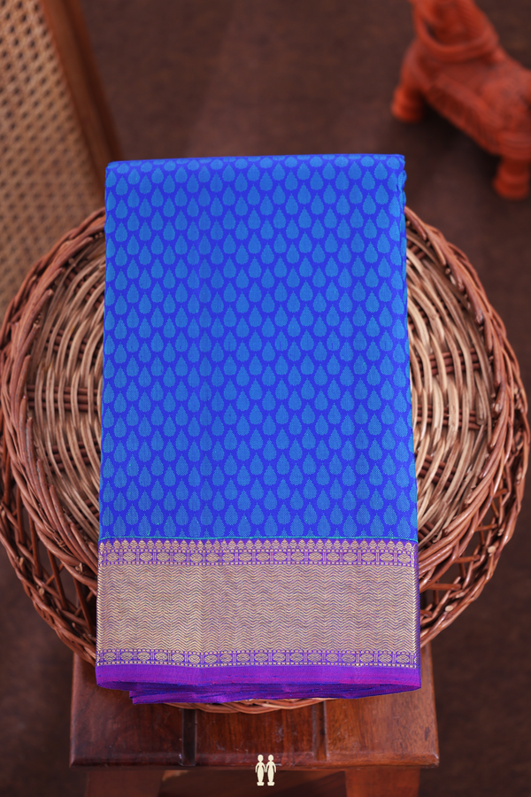 Kanchipuram Silk Saree In Royal Blue With Jacquard Pattern