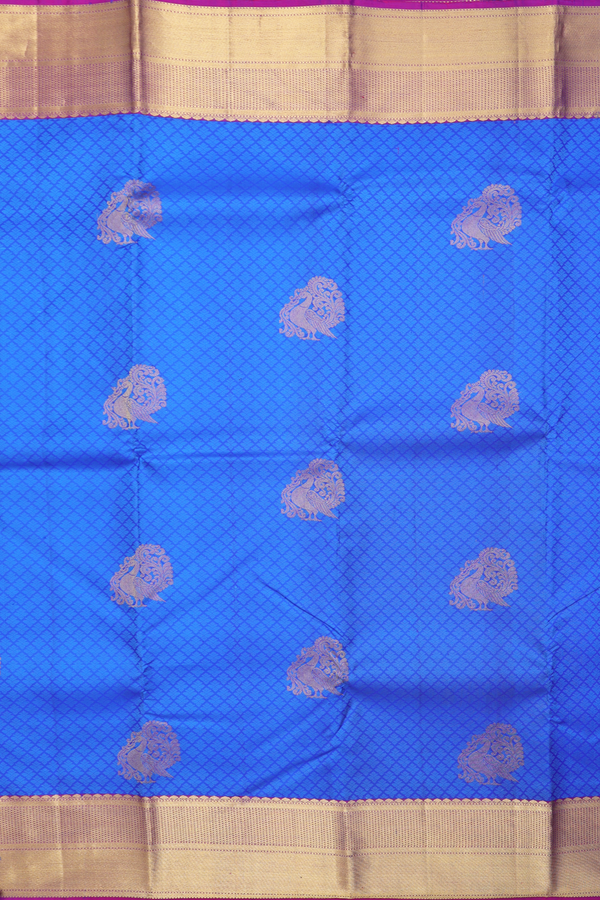 Kanchipuram Silk Saree In Royal Blue With Jacquard Pattern