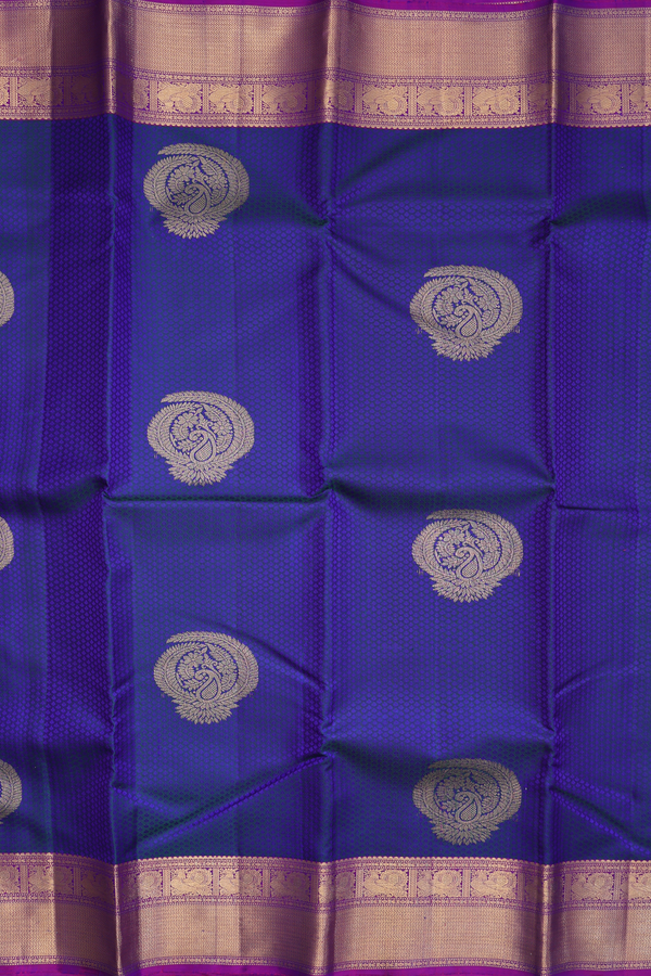 Kanchipuram Silk Saree In Royal Blue With Jacquard Pattern