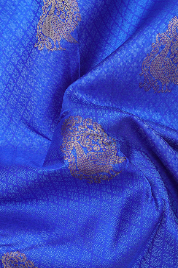 Kanchipuram Silk Saree In Royal Blue With Jacquard Pattern