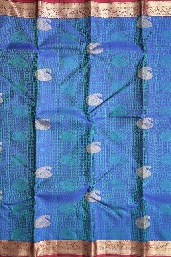 Kanchipuram Silk Saree In Royal Blue With Jacquard Pattern