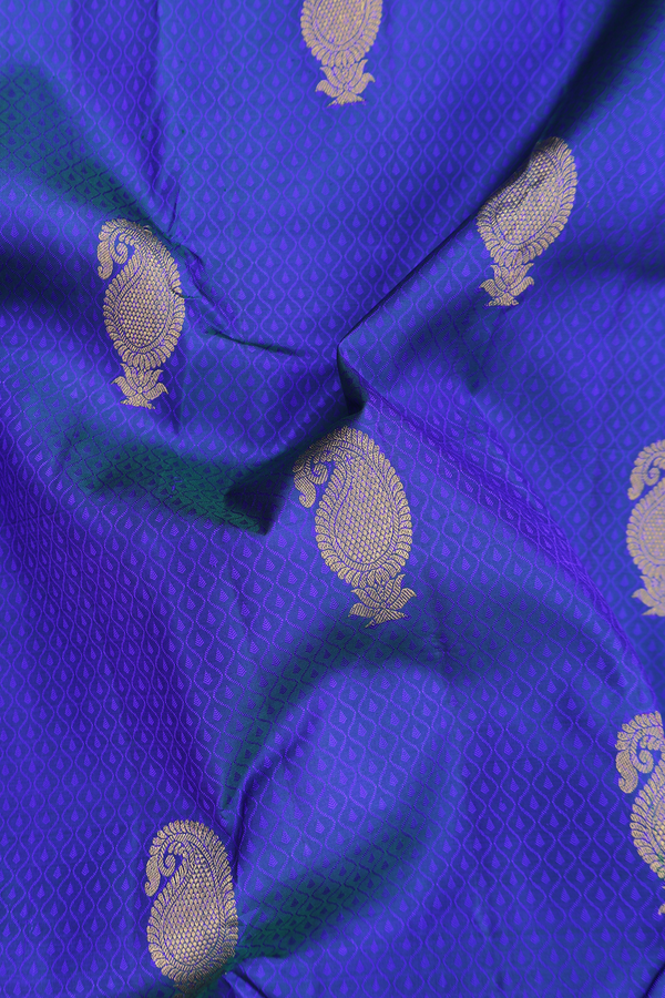 Kanchipuram Silk Saree In Royal Blue With Jacquard Pattern