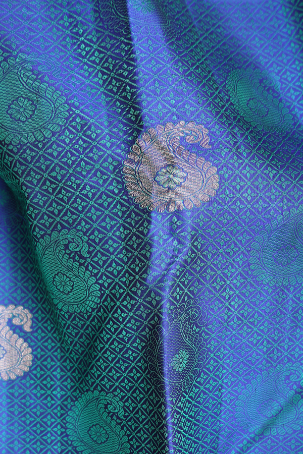 Kanchipuram Silk Saree In Royal Blue With Jacquard Pattern