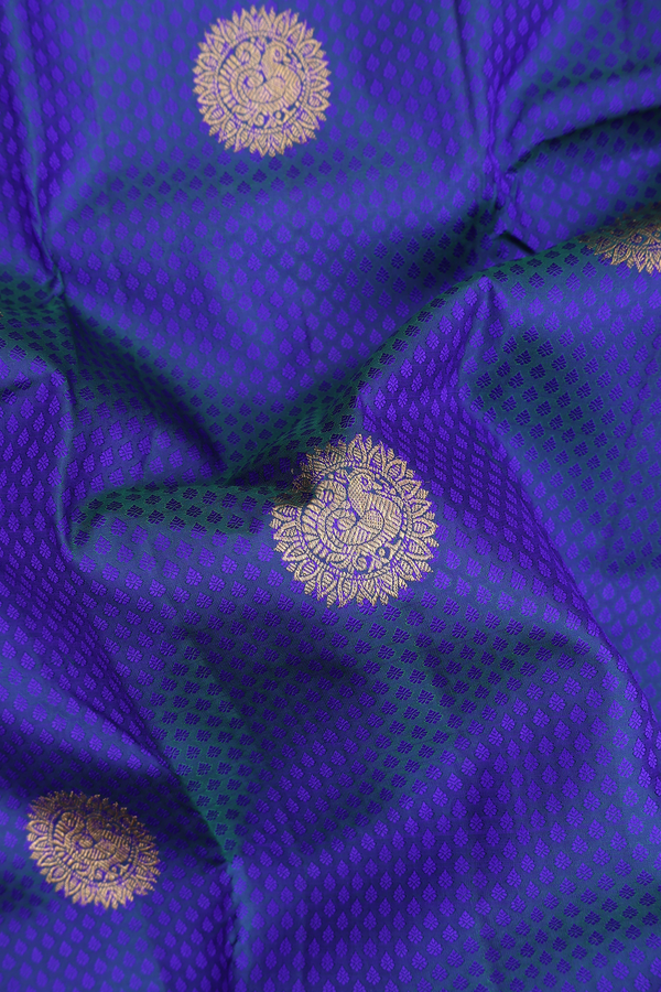 Kanchipuram Silk Saree In Royal Blue With Jacquard Pattern