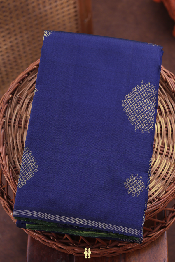 Kanchipuram Silk Saree In Royal Blue With Kolam Motifs