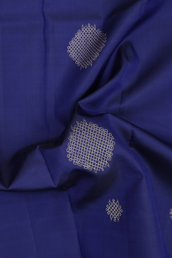 Kanchipuram Silk Saree In Royal Blue With Kolam Motifs