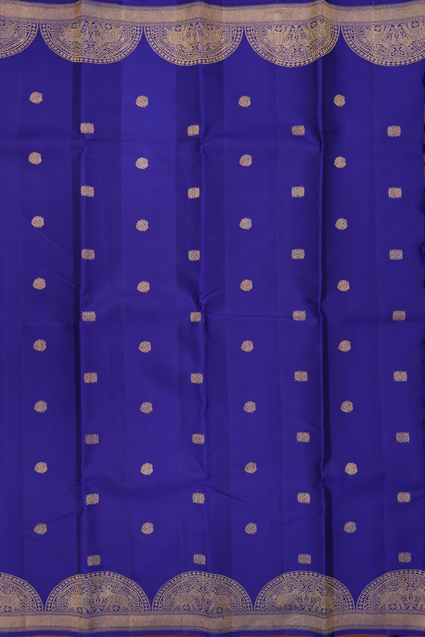 Kanchipuram Silk Saree In Royal Blue With Paisley Buttas