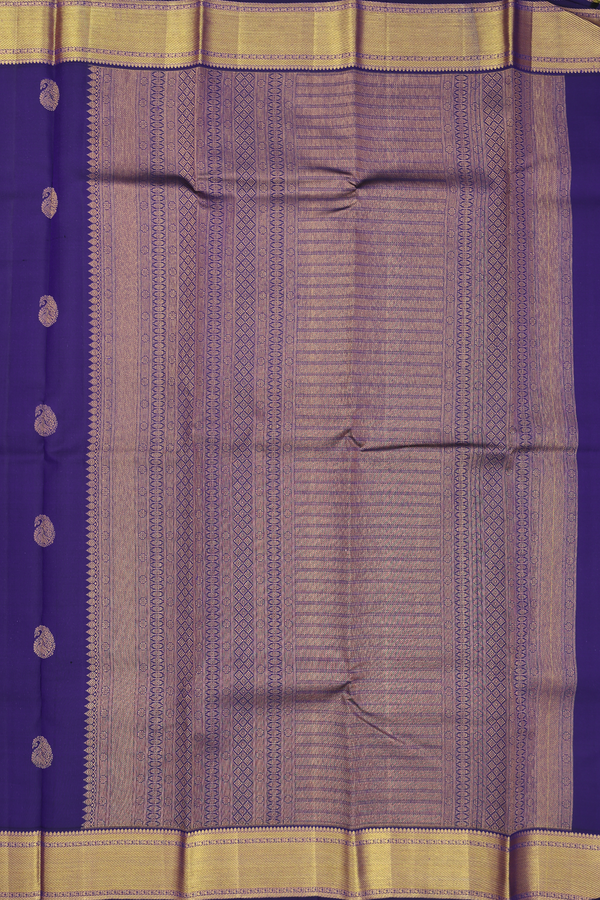 Kanchipuram Silk Saree In Royal Blue With Paisley Buttas