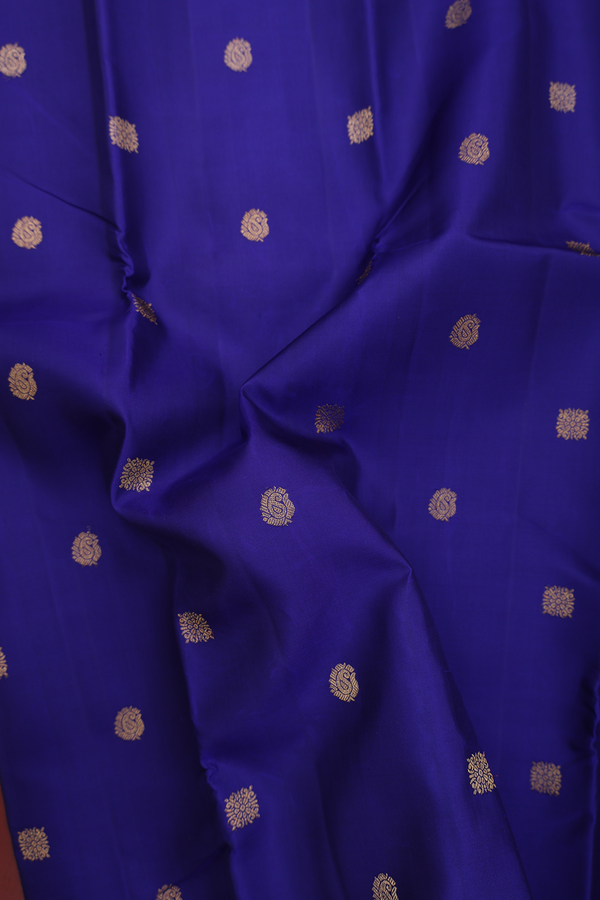 Kanchipuram Silk Saree In Royal Blue With Paisley Buttas