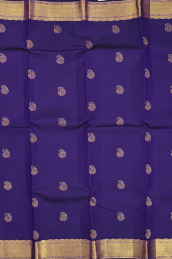 Kanchipuram Silk Saree In Royal Blue With Paisley Buttas
