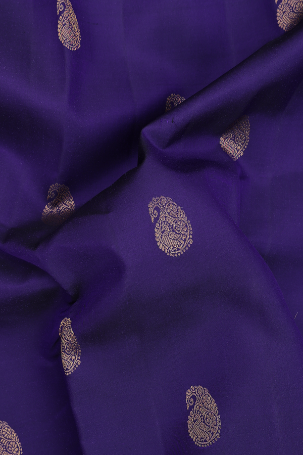 Kanchipuram Silk Saree In Royal Blue With Paisley Buttas