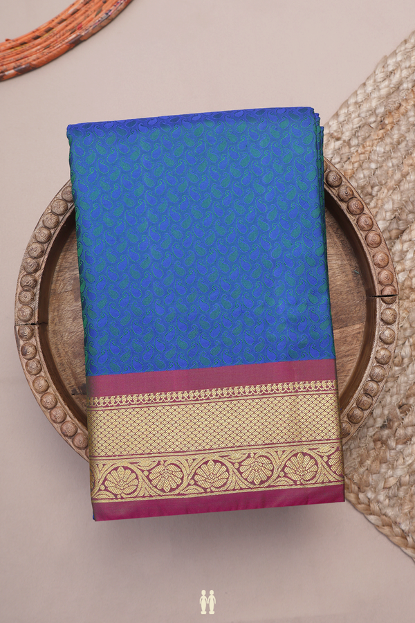 Kanchipuram Silk Saree In Royal Blue With Paisley Design