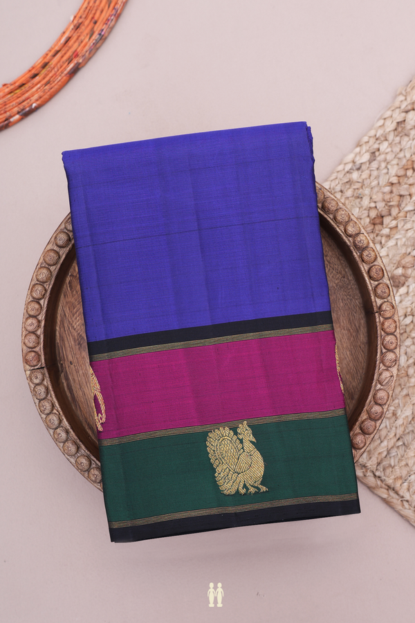 Kanchipuram Silk Saree In Royal Blue With Peacock Border