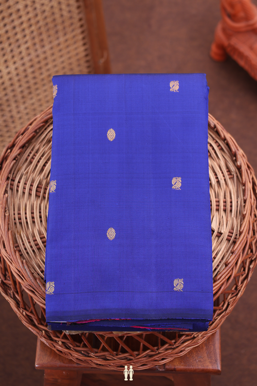 Kanchipuram Silk Saree In Royal Blue With Peacock Buttas