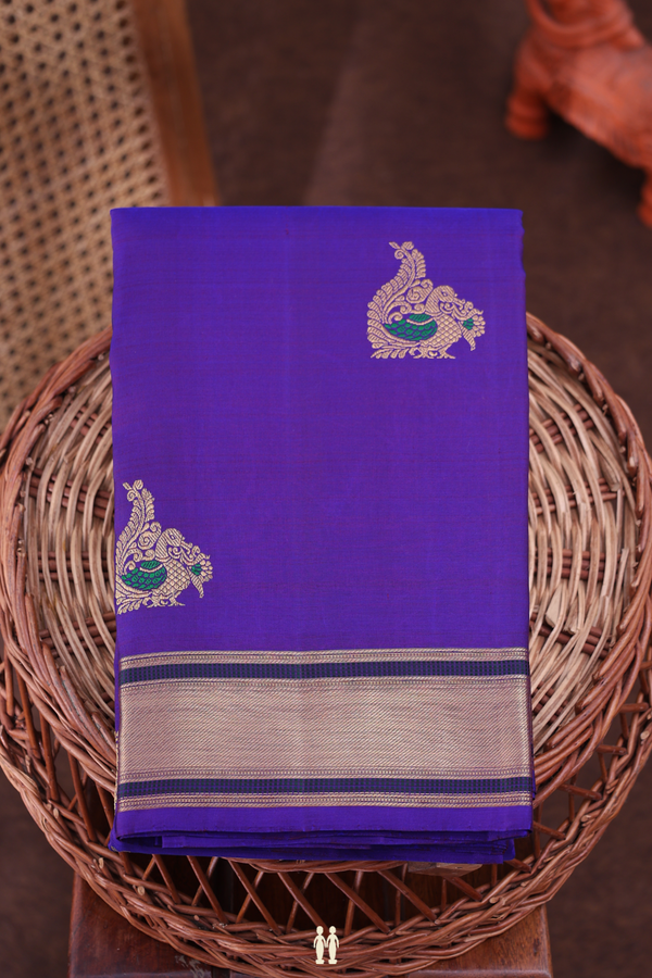 Kanchipuram Silk Saree In Royal Purple With Peacock Buttas