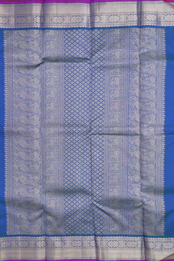 Kanchipuram Silk Saree In Royal Blue With Peacock Buttas