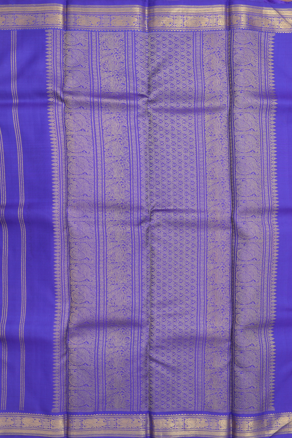 Kanchipuram Silk Saree In Royal Blue With Peacock Buttas