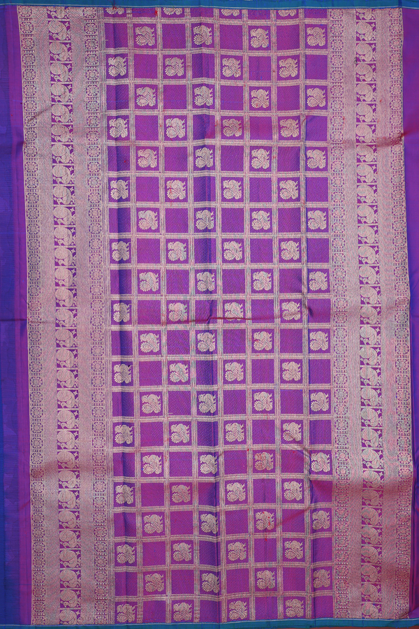 Kanchipuram Silk Saree In Royal Blue With Peacock Buttas