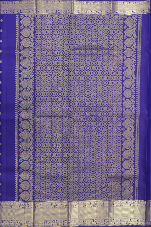 Kanchipuram Silk Saree In Royal Blue With Peacock Buttas