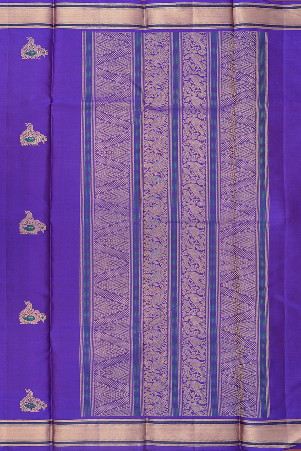 Kanchipuram Silk Saree In Royal Purple With Peacock Buttas