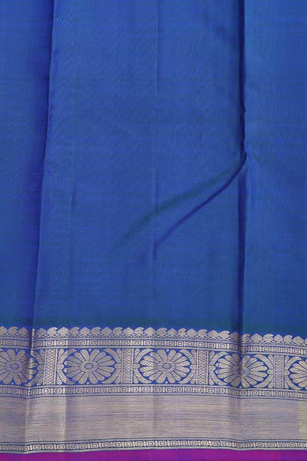 Kanchipuram Silk Saree In Royal Blue With Peacock Buttas