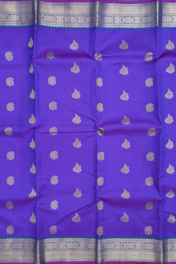 Kanchipuram Silk Saree In Royal Blue With Peacock Buttas