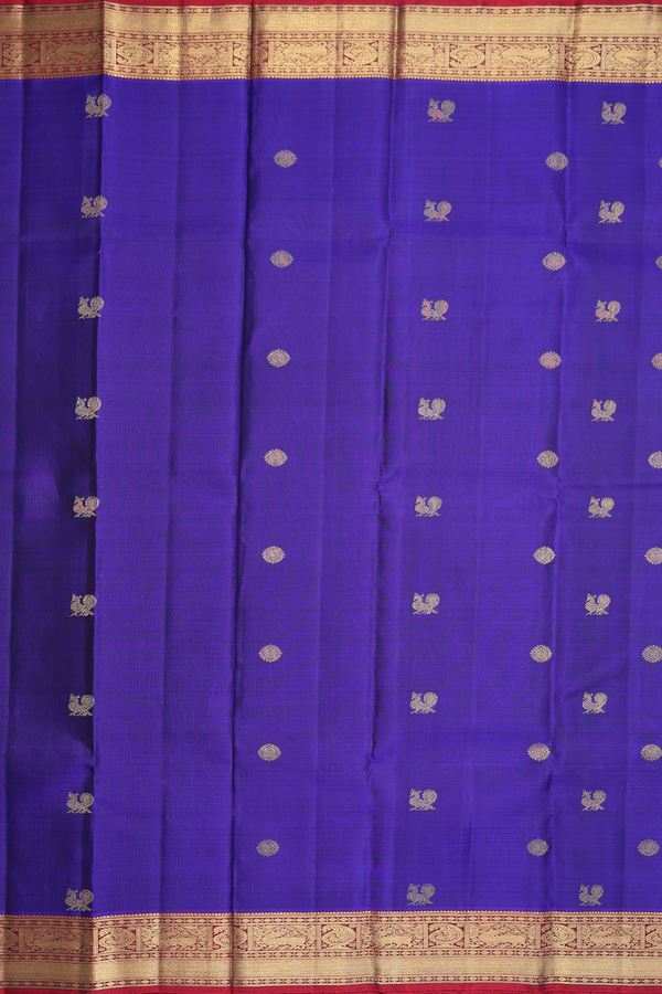 Kanchipuram Silk Saree In Royal Blue With Peacock Buttas