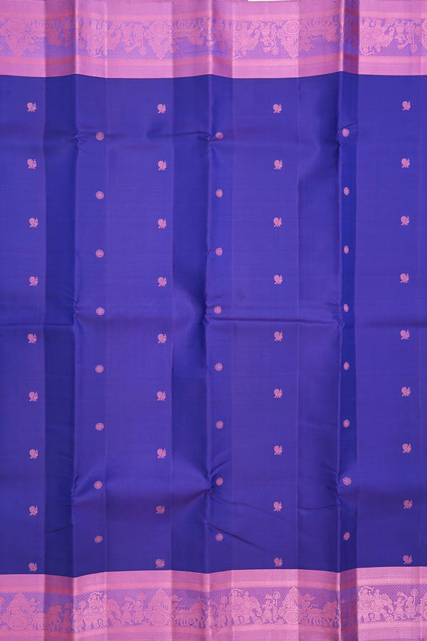Kanchipuram Silk Saree In Royal Blue With Peacock Buttas