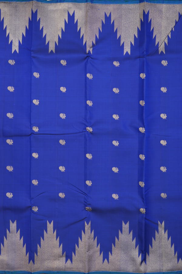 Kanchipuram Silk Saree In Royal Blue With Peacock Buttas
