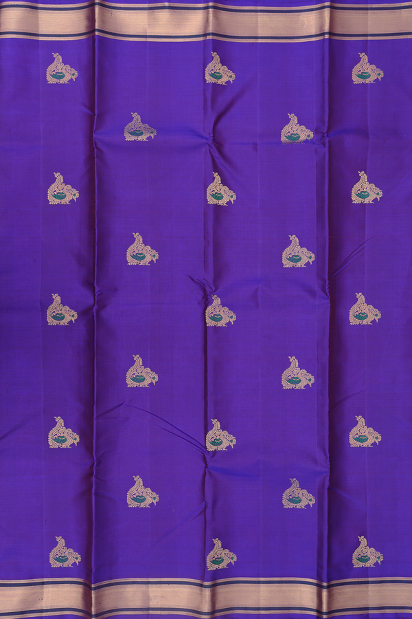 Kanchipuram Silk Saree In Royal Purple With Peacock Buttas