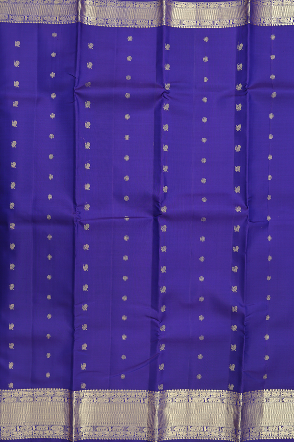 Kanchipuram Silk Saree In Royal Blue With Peacock Buttas