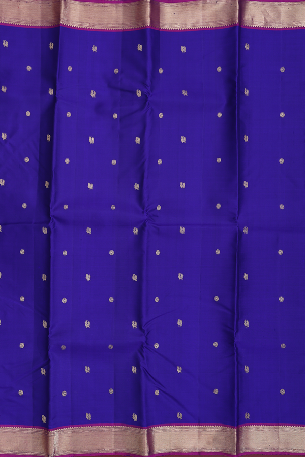 Kanchipuram Silk Saree In Royal Blue With Peacock Buttas