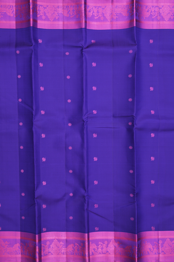 Kanchipuram Silk Saree In Royal Blue With Peacock Buttas