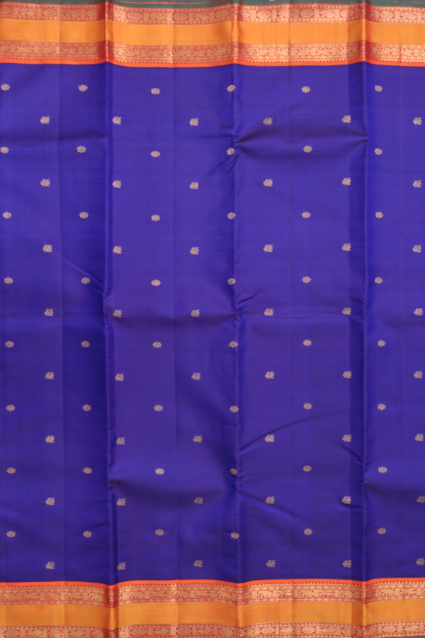 Kanchipuram Silk Saree In Royal Blue With Peacock Buttas