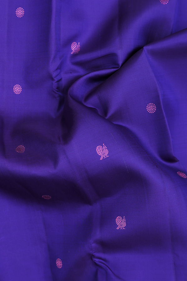 Kanchipuram Silk Saree In Royal Blue With Peacock Buttas