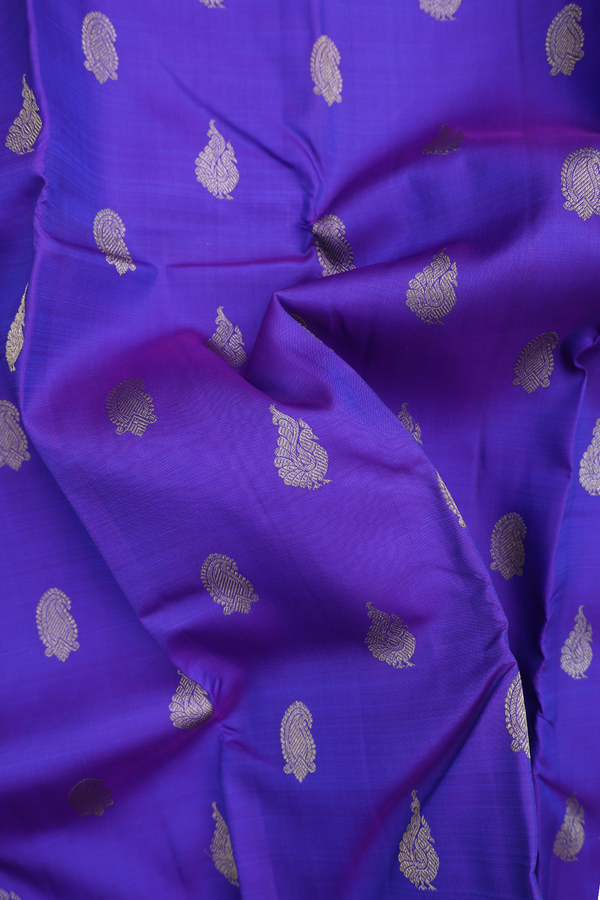 Kanchipuram Silk Saree In Royal Blue With Peacock Buttas