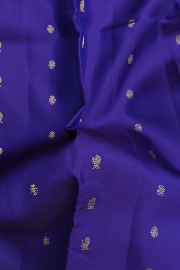 Kanchipuram Silk Saree In Royal Blue With Peacock Buttas