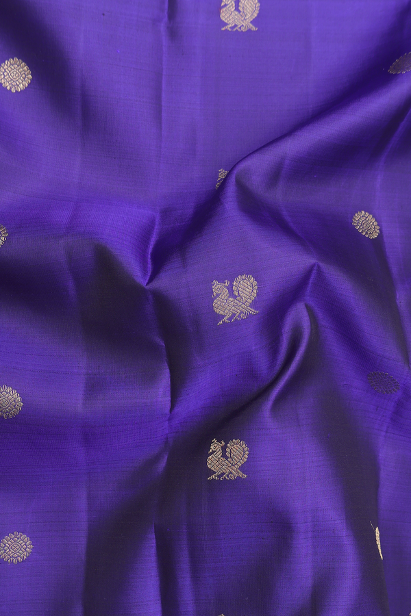 Kanchipuram Silk Saree In Royal Blue With Peacock Buttas