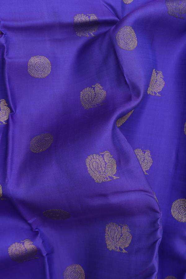 Kanchipuram Silk Saree In Royal Blue With Peacock Buttas