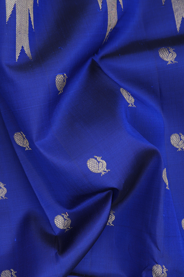 Kanchipuram Silk Saree In Royal Blue With Peacock Buttas