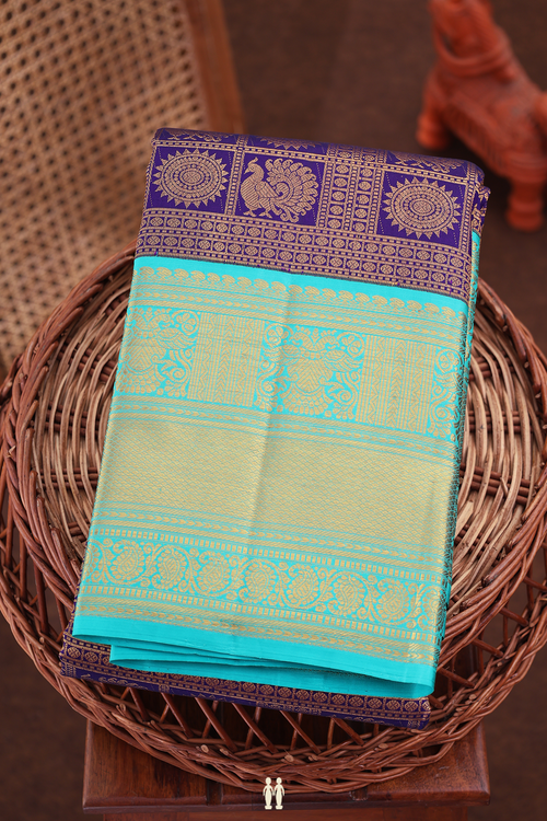 Kanchipuram Silk Saree In Royal Blue With Peacock Design